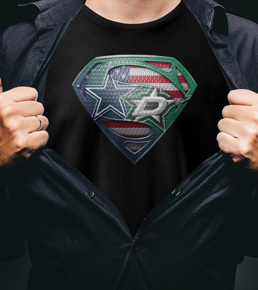 Dallas Stars Superman Shield With American Flag Elements T-Shirt