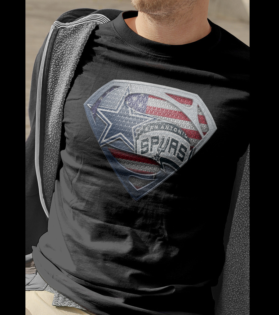 San Antonio Spurs American Flag Superman Shield T-Shirt