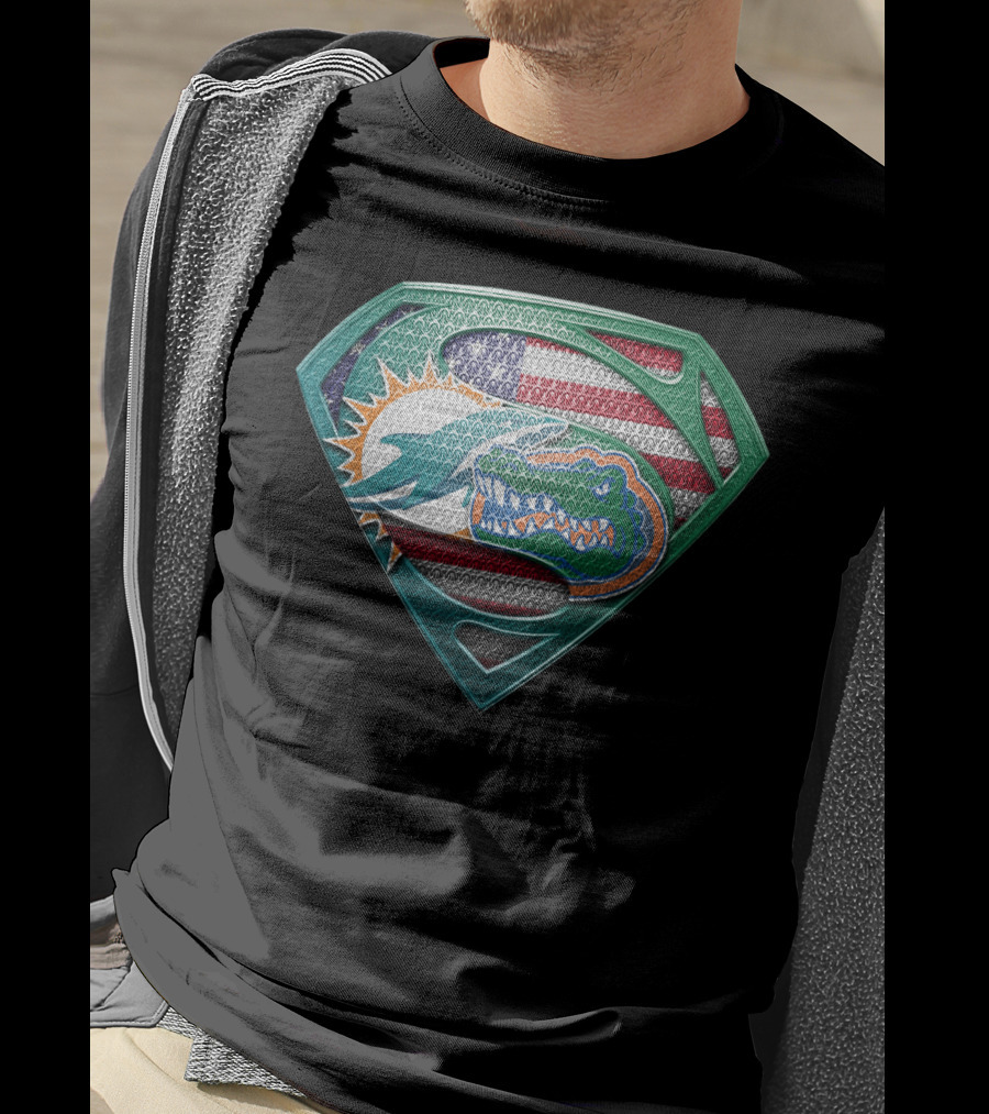 Miami Dolphins Florida Gators Superman Logo American Flag T-Shirt