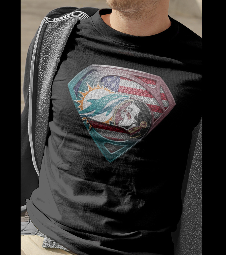 Miami Dolphins Superman American Flag Tribute T-Shirt