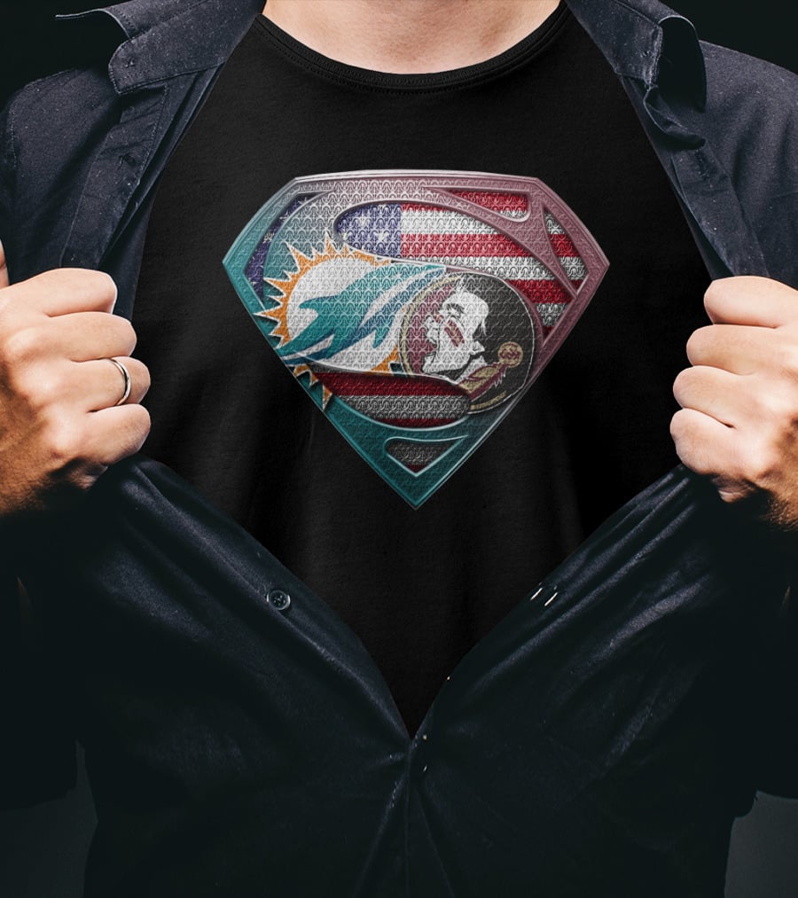Miami Dolphins Superman American Flag Tribute T-Shirt