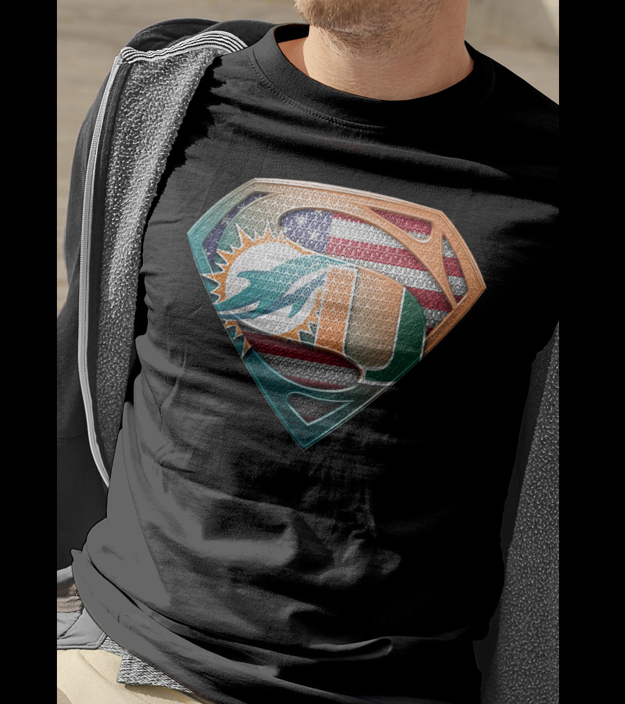 Miami Dolphins Hurricanes American Flag Superman T-Shirt