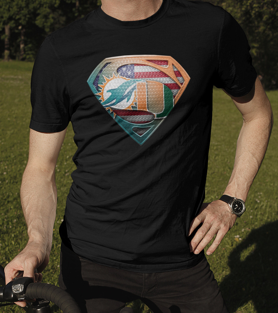 Miami Dolphins Hurricanes American Flag Superman T-Shirt