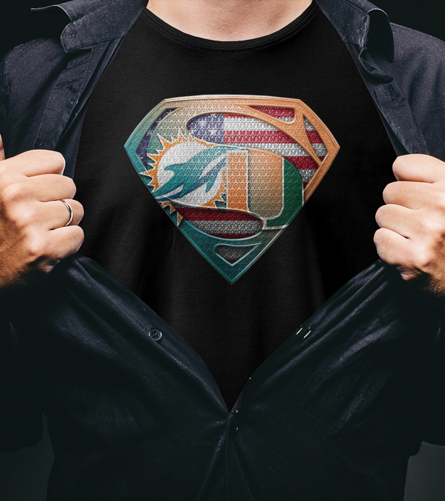 Miami Dolphins Hurricanes American Flag Superman T-Shirt