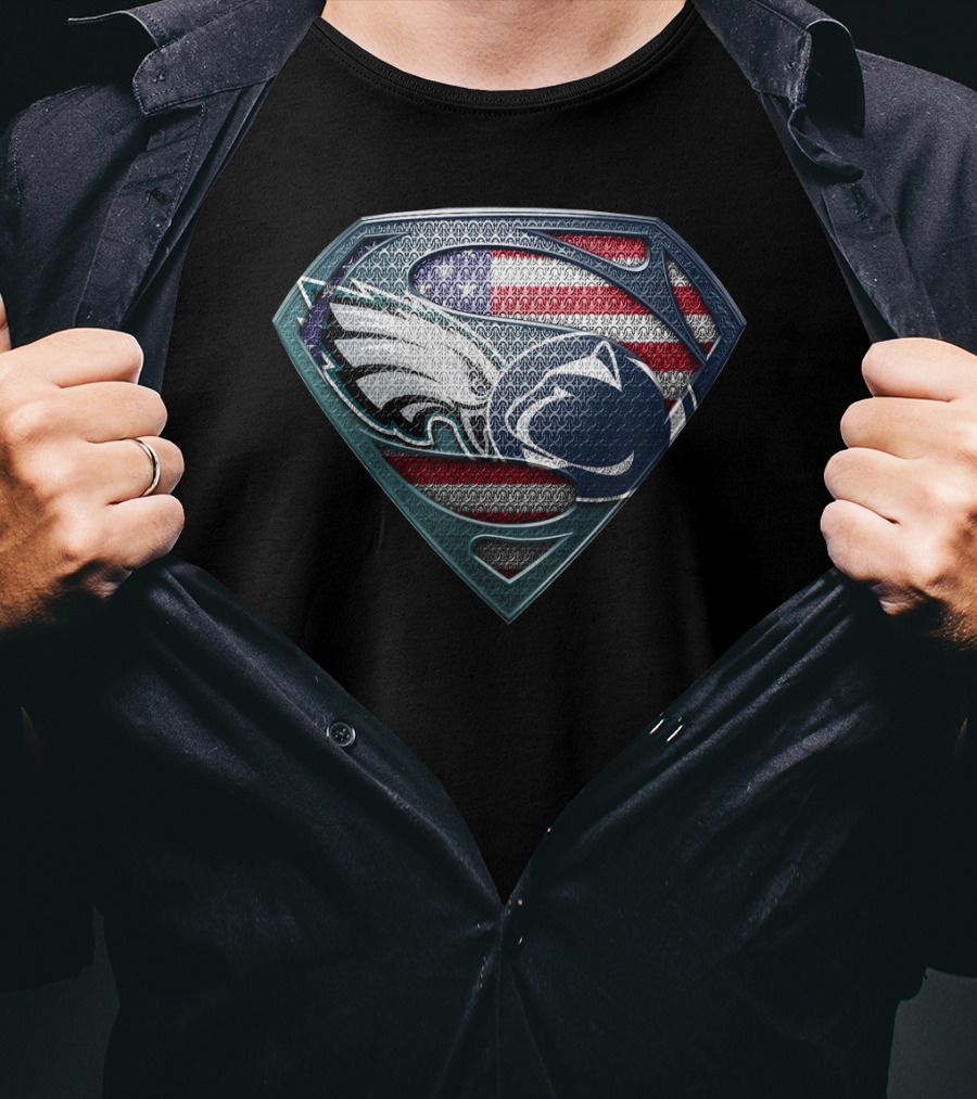 Superman Crest Philadelphia Eagles Penn State American Flag T-Shirt
