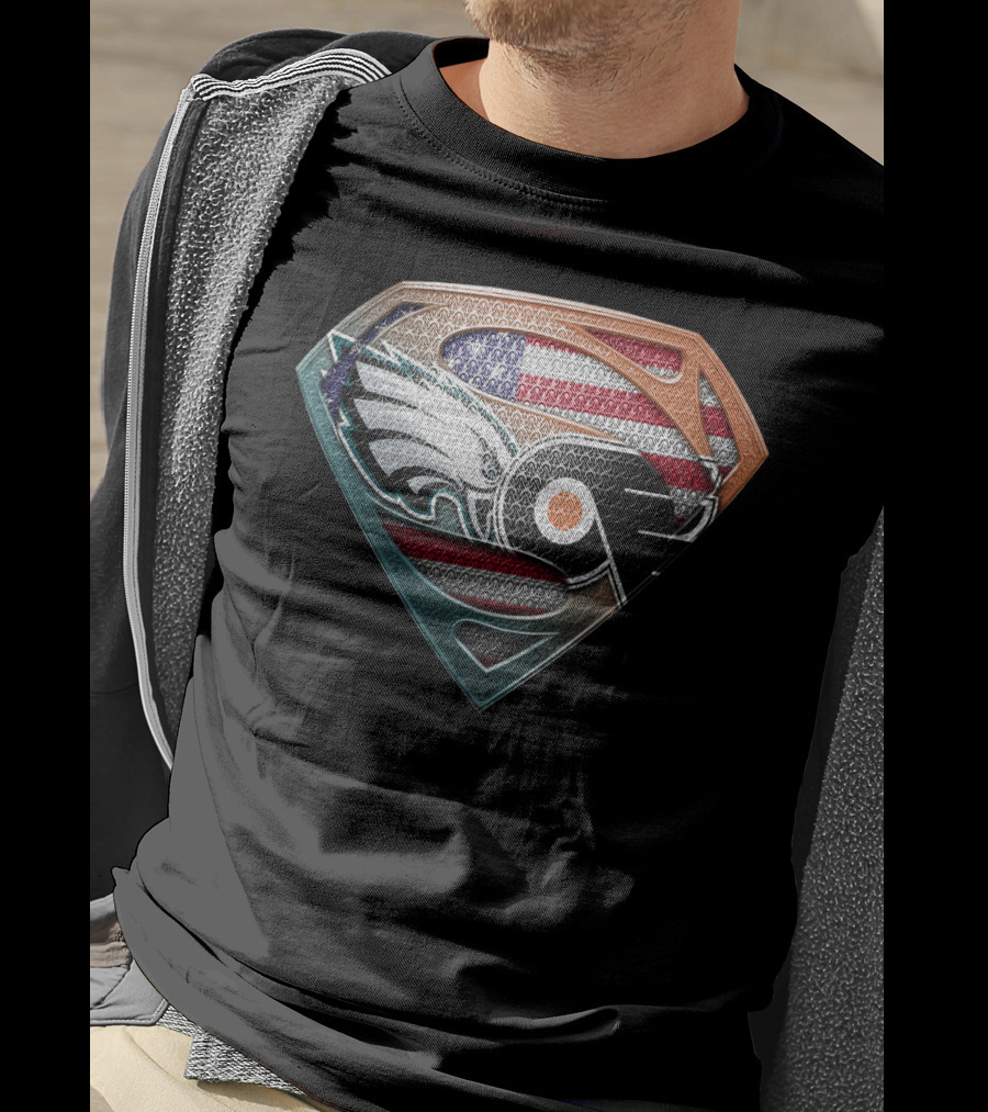 Superman Shield American Flag Philadelphia Eagles Flyers Logo Fusion T-Shirt