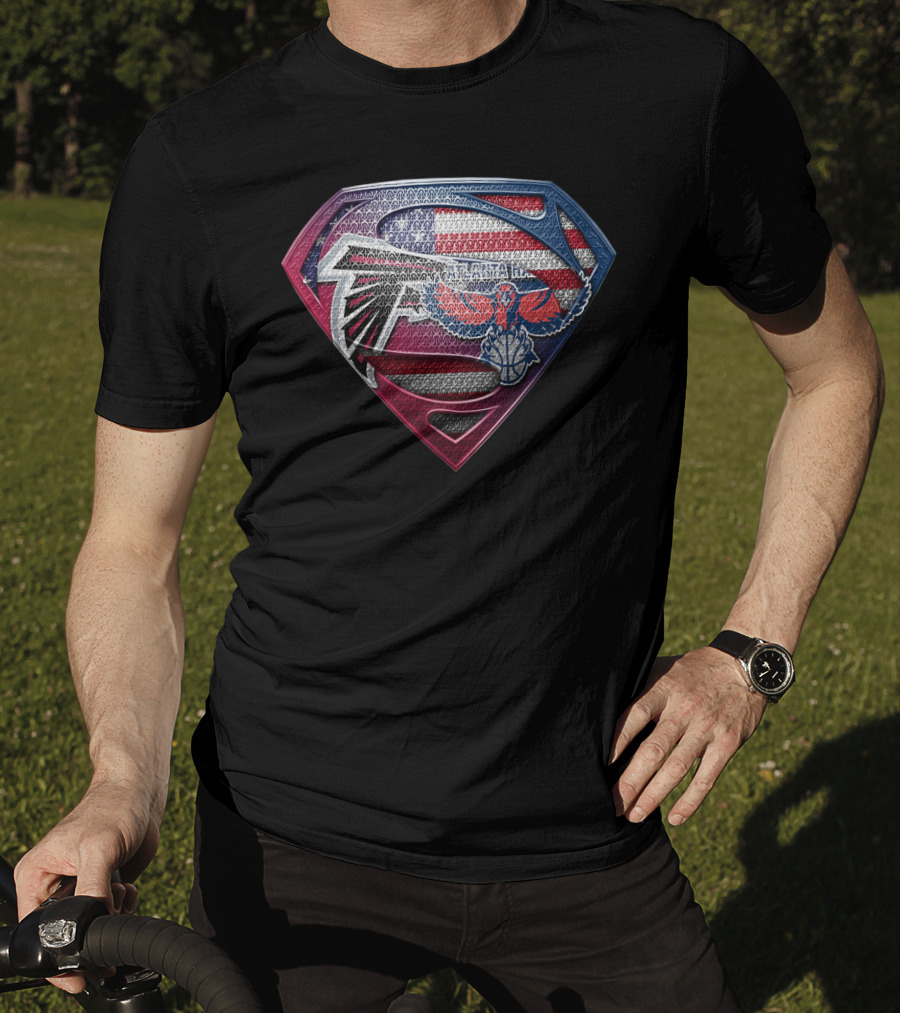 Atlanta Falcons And Hawks American Flag Superman Logo Sspus060 T-Shirt