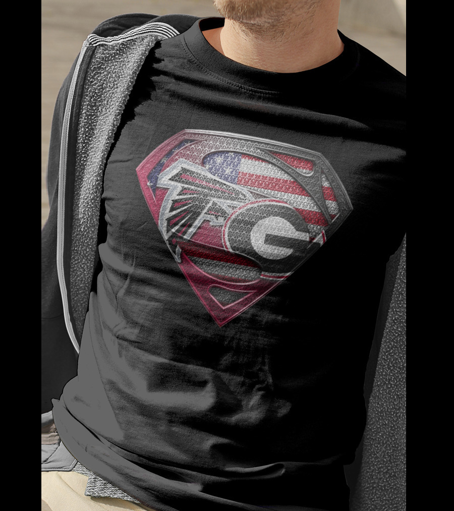Atlanta Falcons Georgia Bulldogs Superman American Flag T-Shirt
