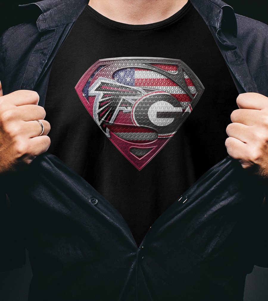 Atlanta Falcons Georgia Bulldogs Superman American Flag T-Shirt