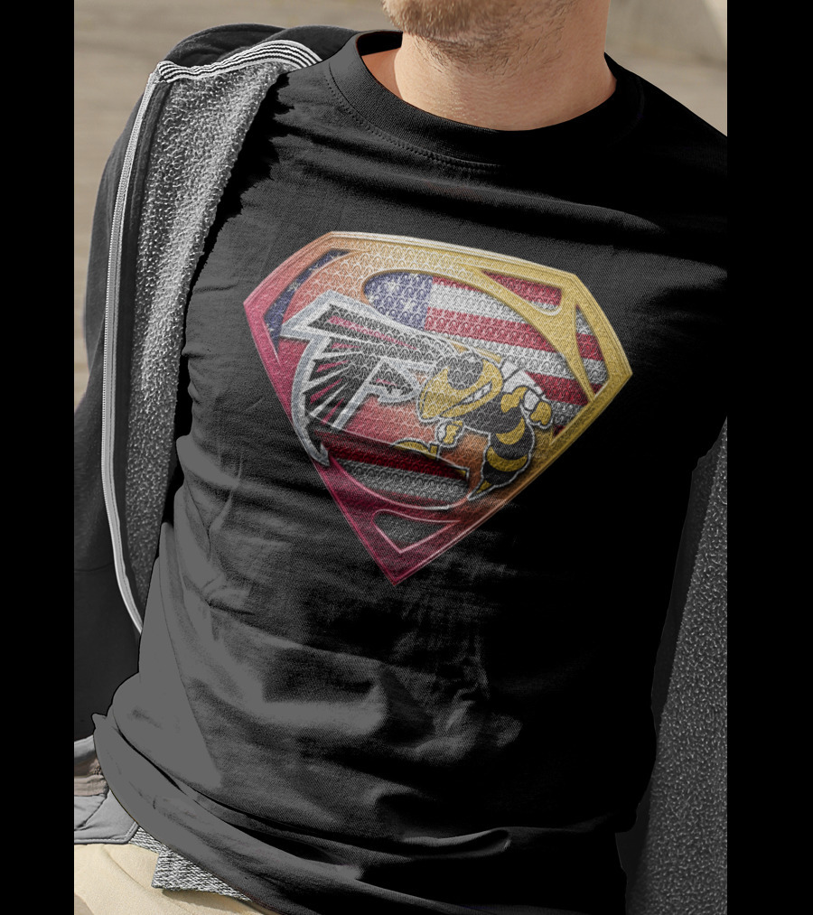 Superman American Flag Atlanta Falcons Georgia Tech Yellow Jackets Shield T-Shirt