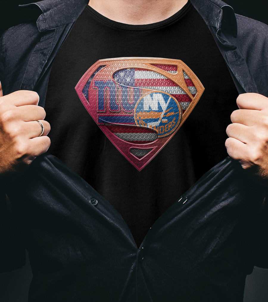 Ny Giants Ny Islanders American Flag Superman Shield Sspus063 T-Shirt