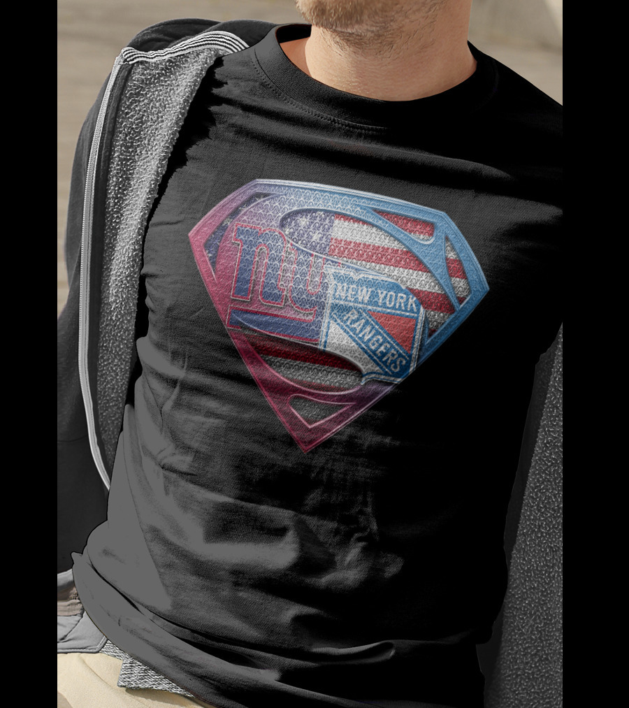 Ny Giants New York Rangers American Flag Superman Shield T-Shirt