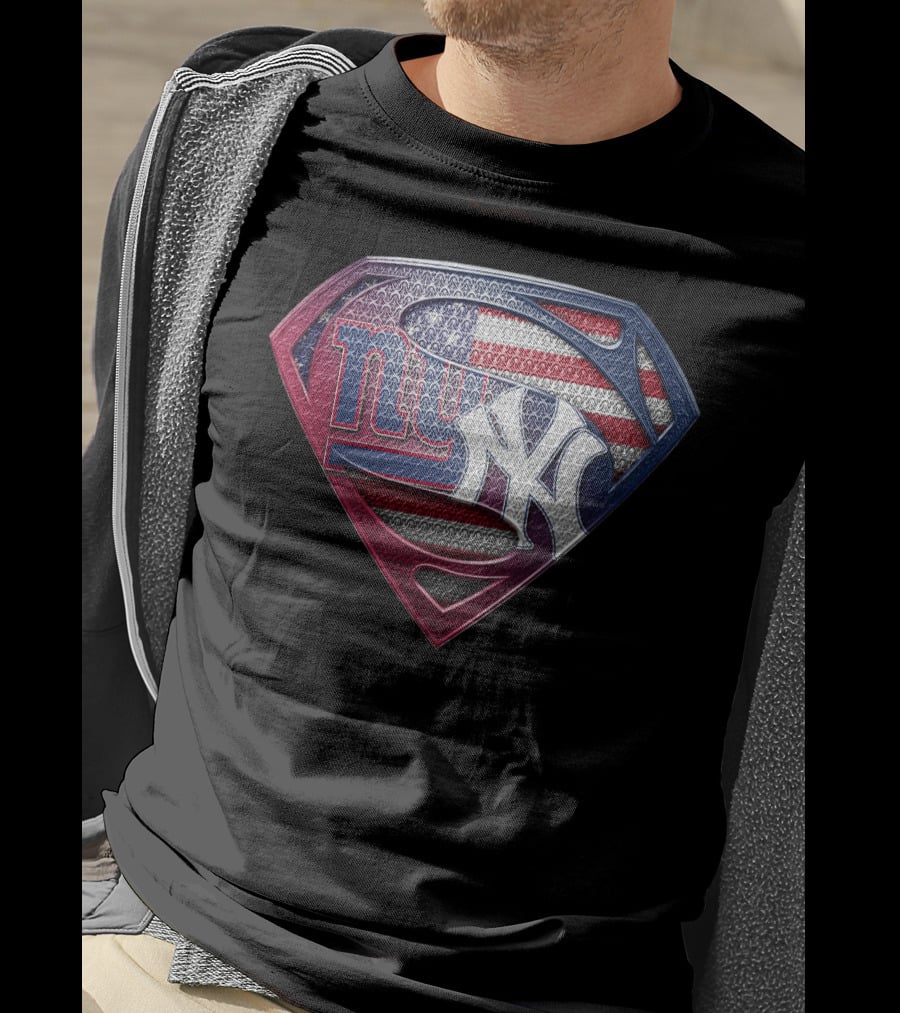 New York Giants Yankees American Flag Superman Logo Fusion T-Shirt