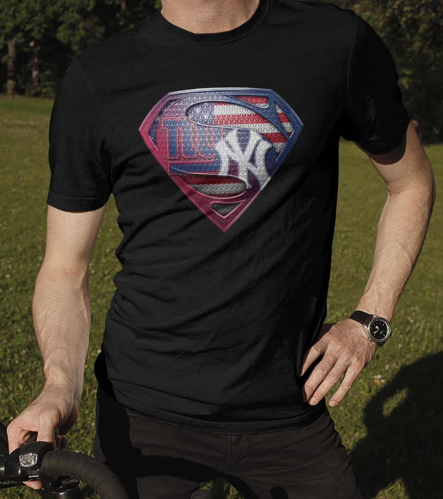 New York Giants Yankees American Flag Superman Logo Fusion T-Shirt