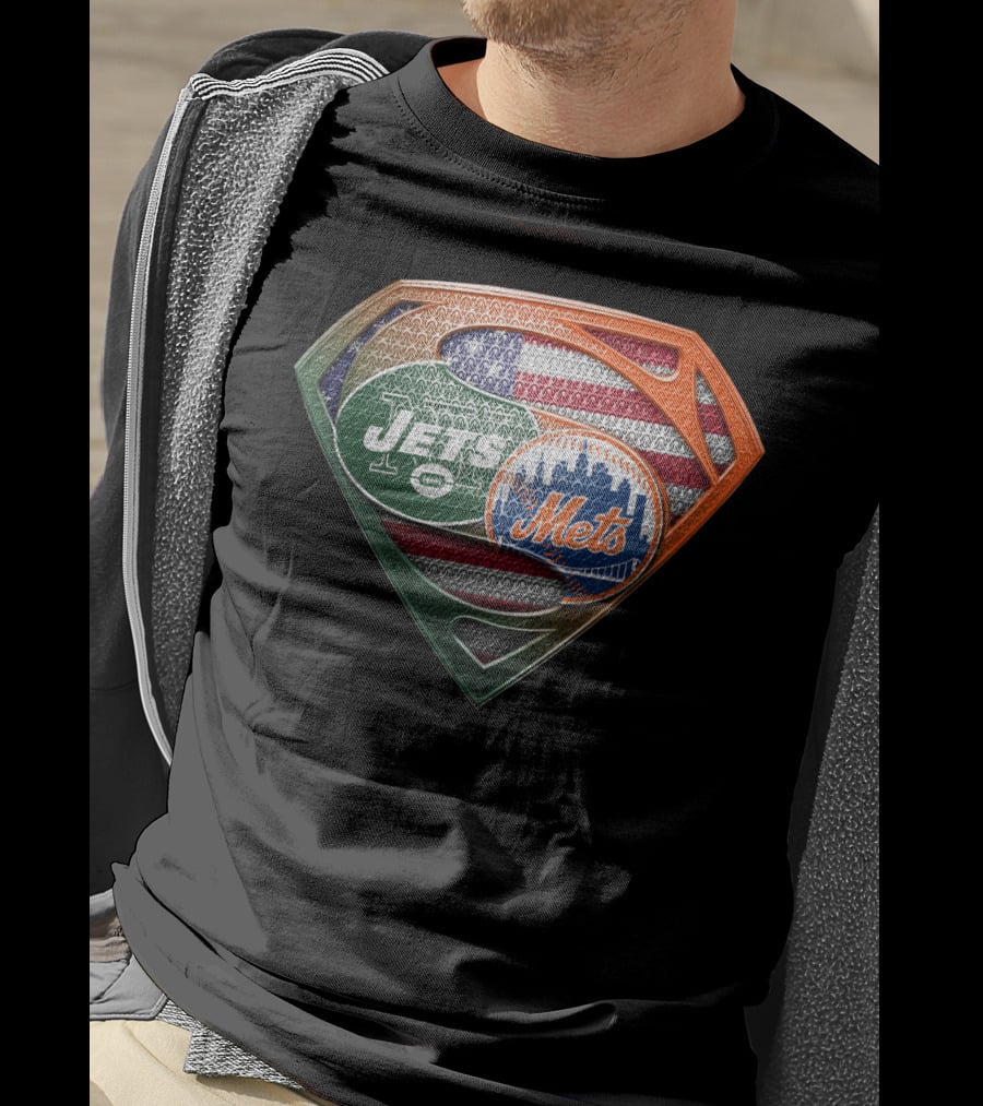 American Flag New York Jets Mets Superman Shield Sspus069 T-Shirt