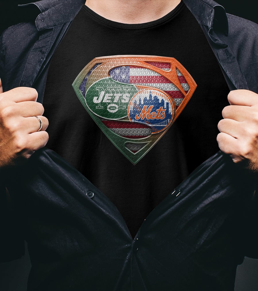American Flag New York Jets Mets Superman Shield Sspus069 T-Shirt