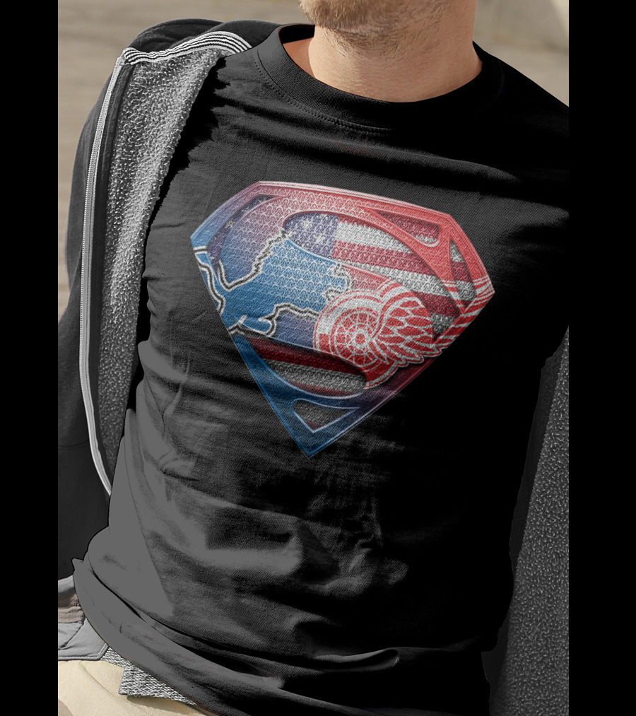 Superman Detroit Lions And Red Wings American Flag T-Shirt