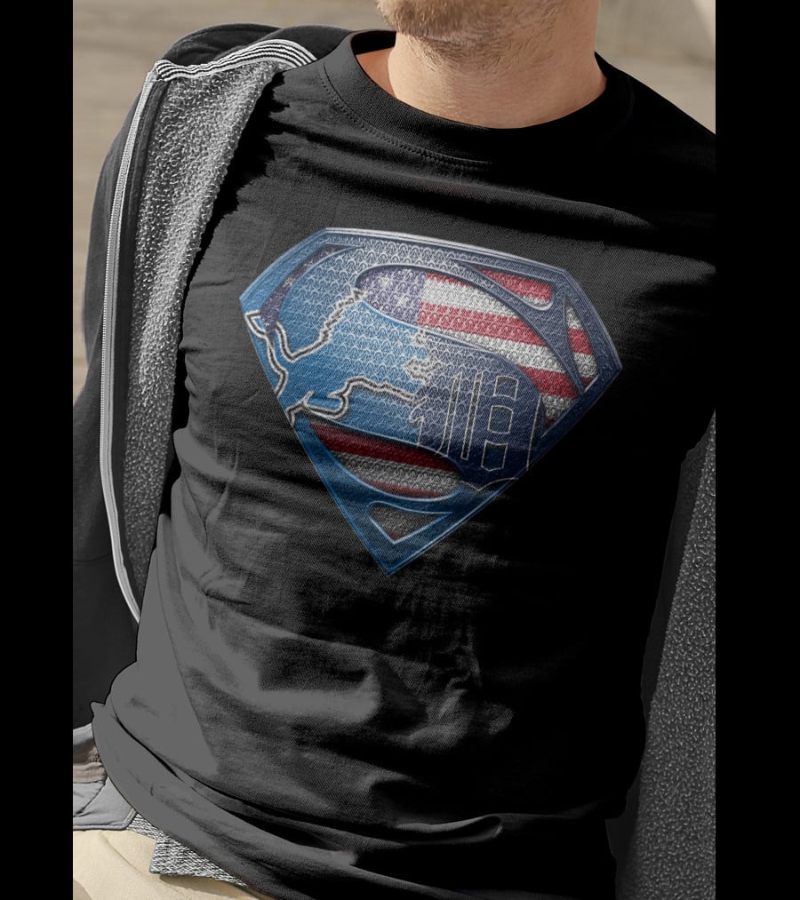 Detroit American Flag Superhero Symbol T-Shirt