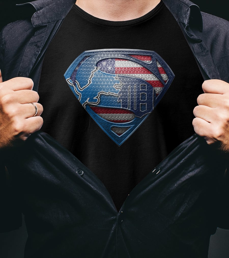Detroit American Flag Superhero Symbol T-Shirt