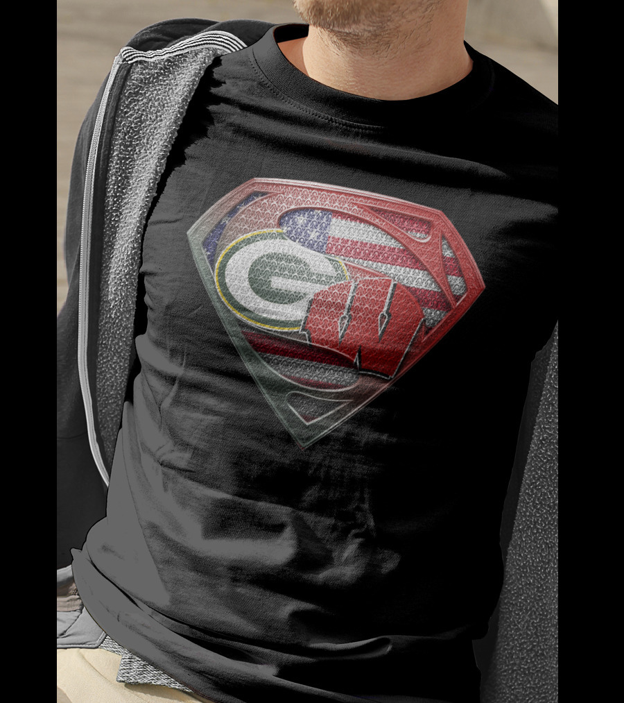 Superman Shield Green Bay Packers Wisconsin Flag T-Shirt