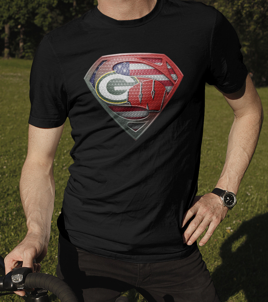 Superman Shield Green Bay Packers Wisconsin Flag T-Shirt