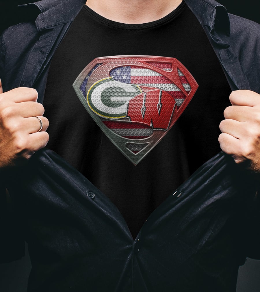Superman Shield Green Bay Packers Wisconsin Flag T-Shirt