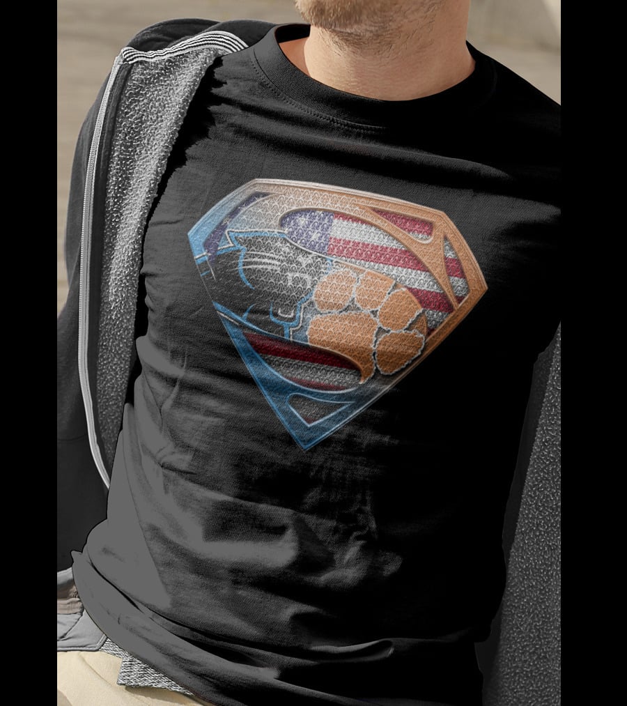 Superman Shield American Flag Carolina Panthers Clemson Tigers Paw T-Shirt