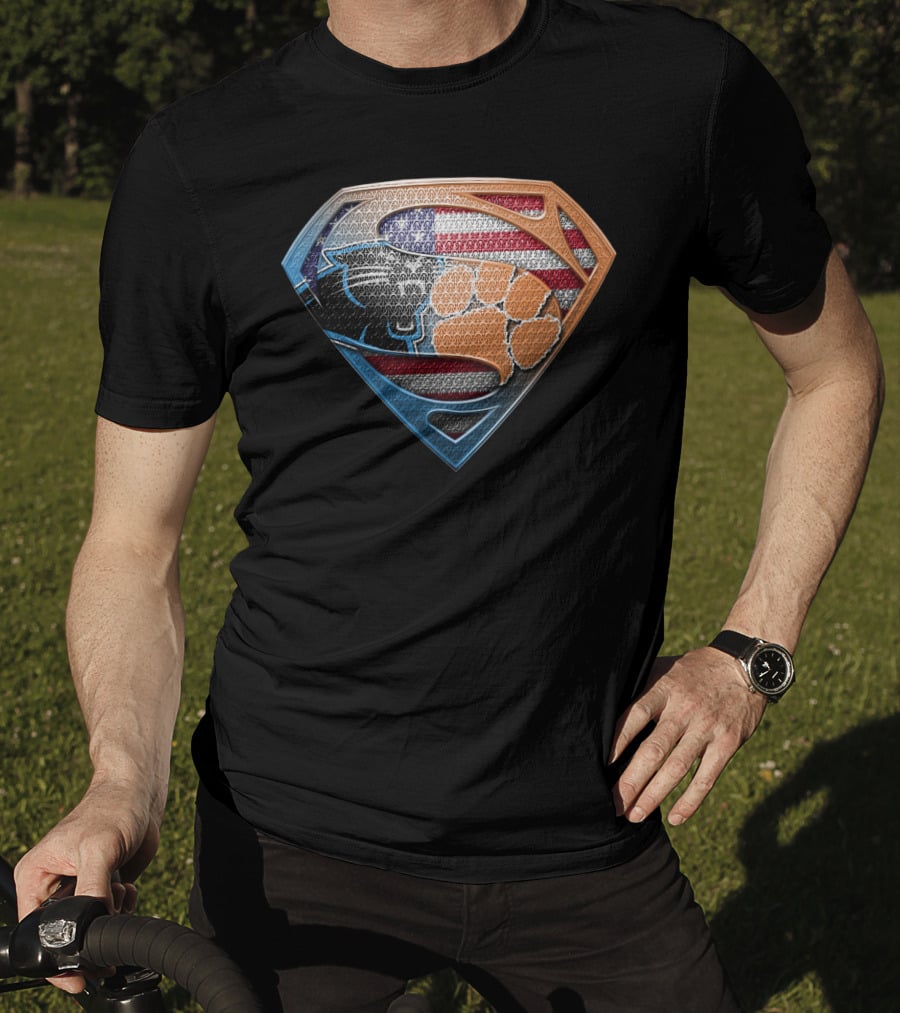 Superman Shield American Flag Carolina Panthers Clemson Tigers Paw T-Shirt
