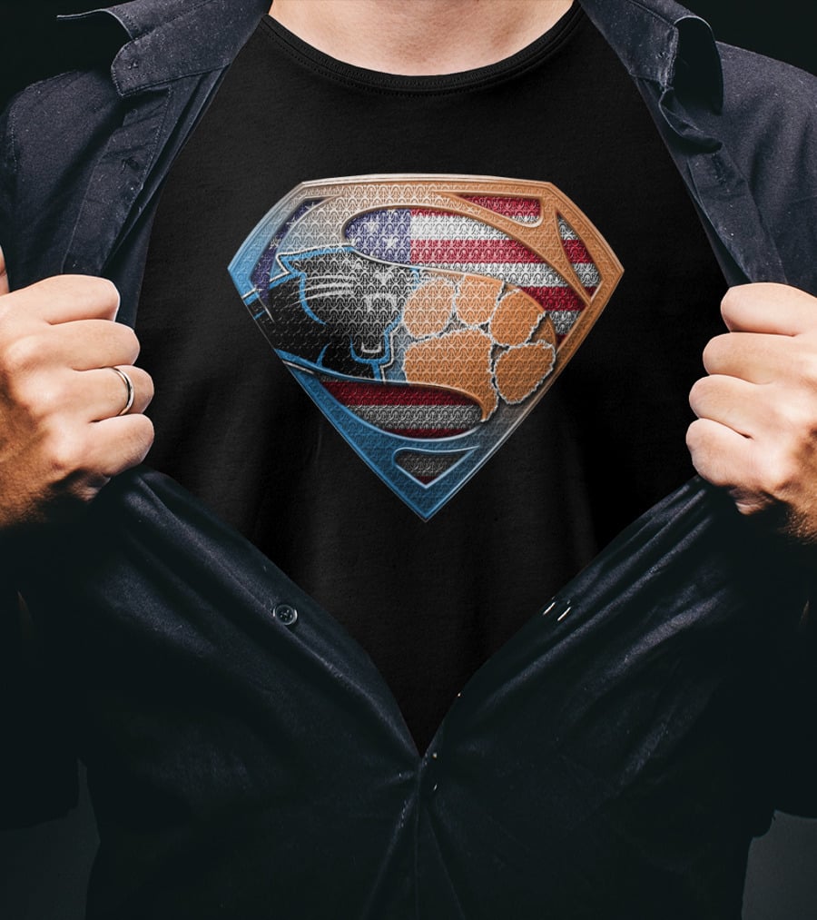 Superman Shield American Flag Carolina Panthers Clemson Tigers Paw T-Shirt