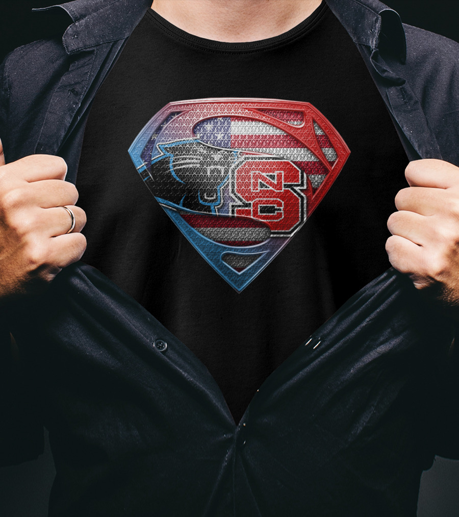 Superman Emblem Carolina Panthers Nc State American Flag Fusion T-Shirt