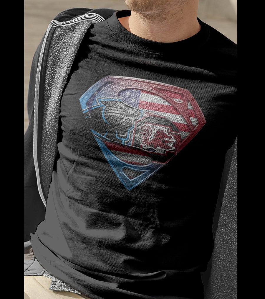 Carolina Panthers South Carolina Gamecocks Usa Flag Superman T-Shirt