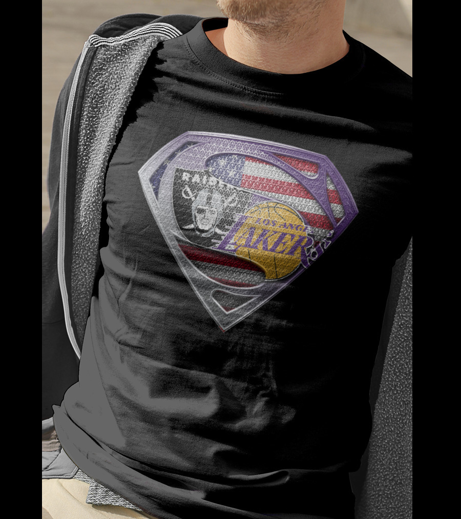 Superman Shield Las Vegas Raiders Los Angeles Lakers American Flag T-Shirt