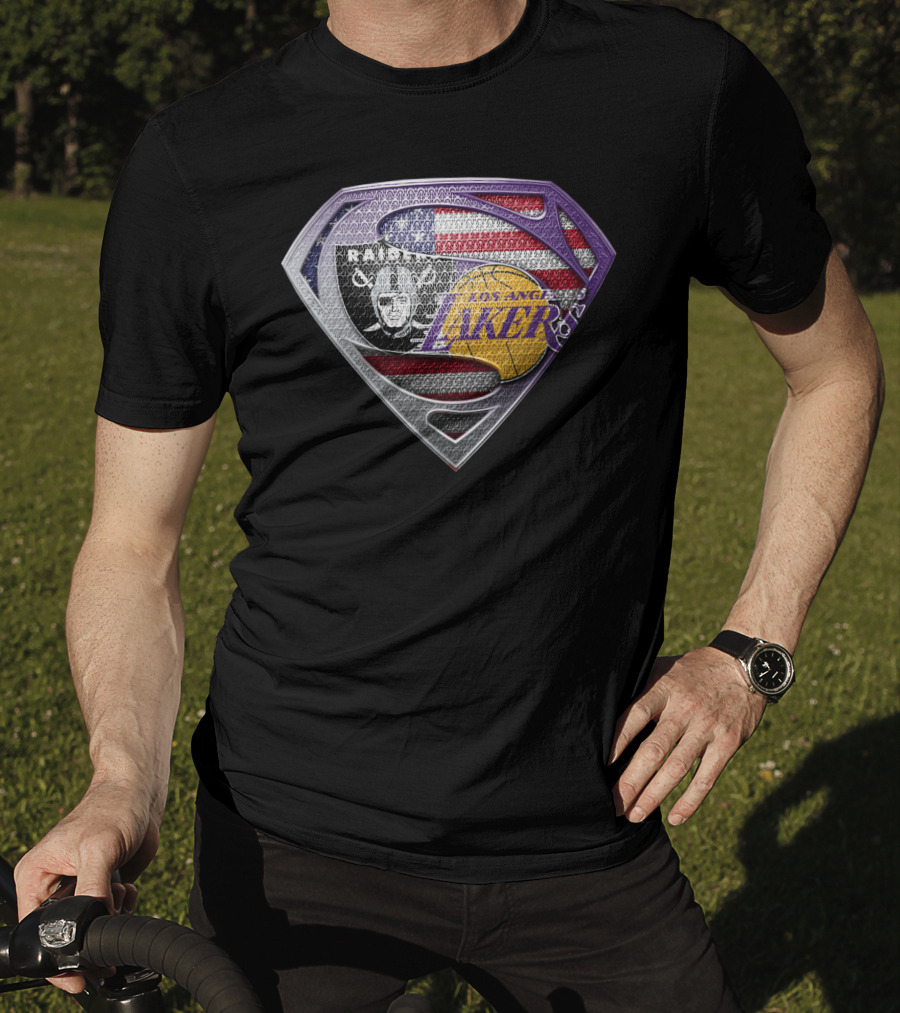 Superman Shield Las Vegas Raiders Los Angeles Lakers American Flag T-Shirt