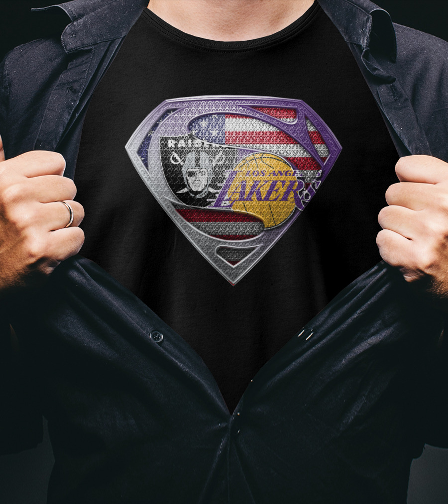 Superman Shield Las Vegas Raiders Los Angeles Lakers American Flag T-Shirt