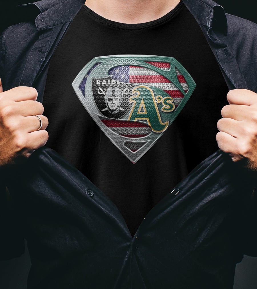 Raiders A's American Flag Superman T-Shirt