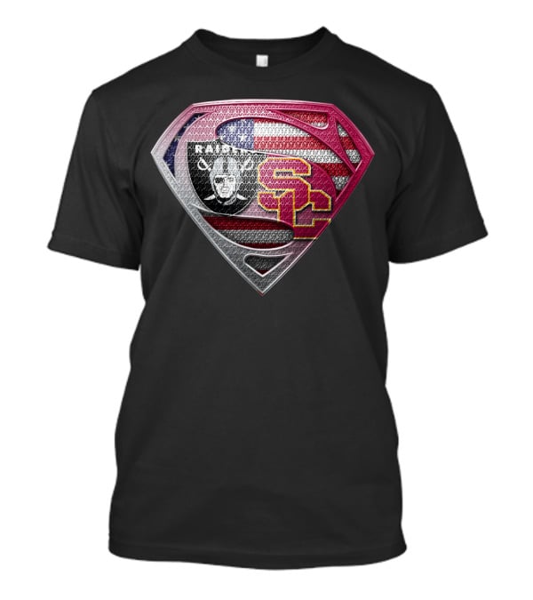 Raiders Usc Superman Shield American Flag T-Shirt