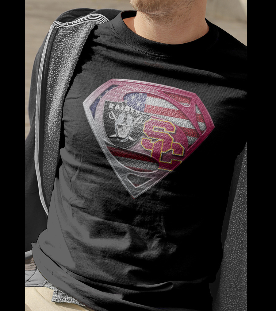 Raiders Usc Superman Shield American Flag T-Shirt