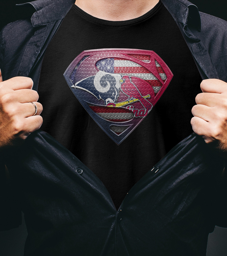Superman Shield Rams Cardinals Usa Flag Fusion T-Shirt