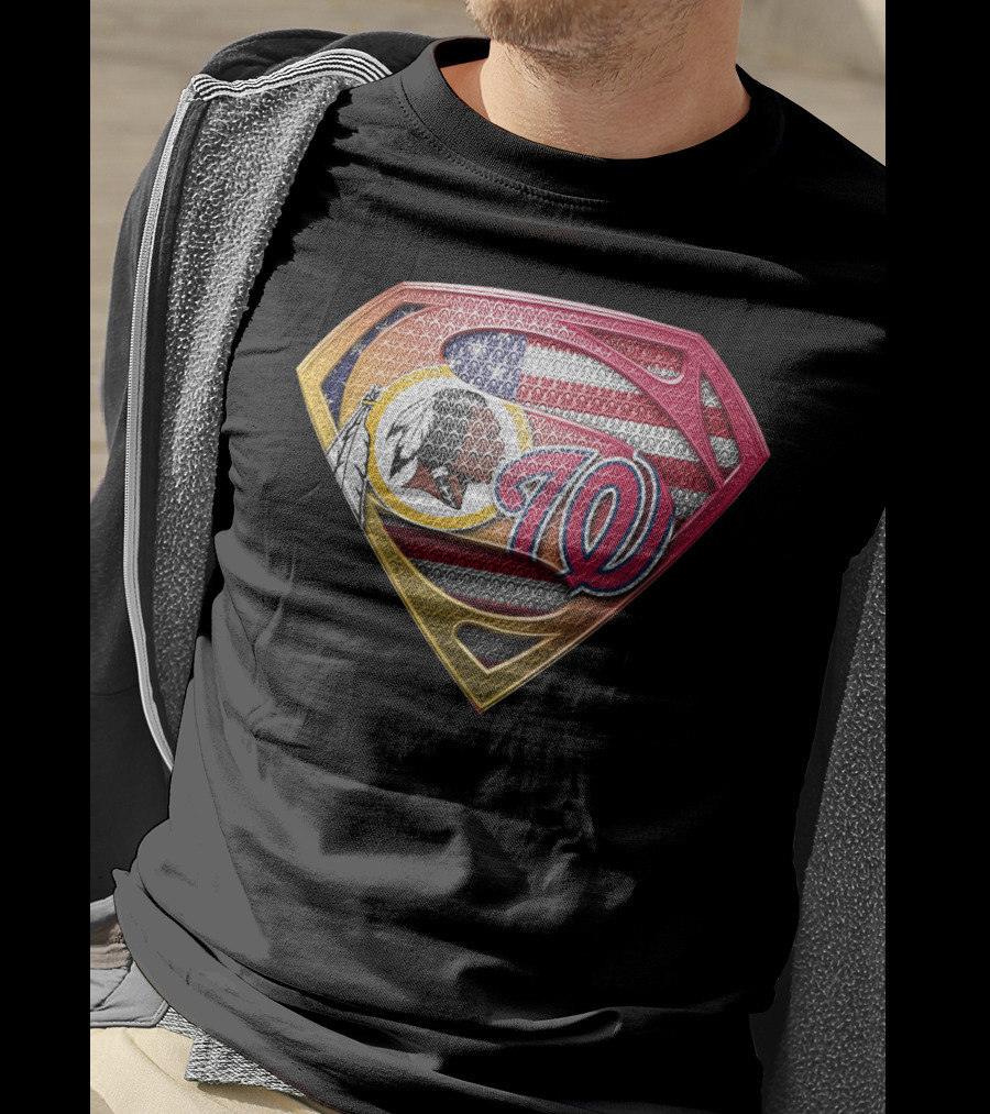 Washington Redskins Nationals Superman Logo American Flag T-Shirt
