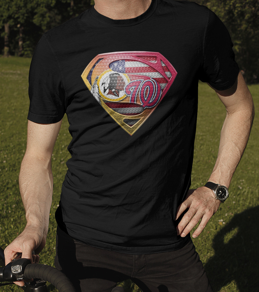 Washington Redskins Nationals Superman Logo American Flag T-Shirt