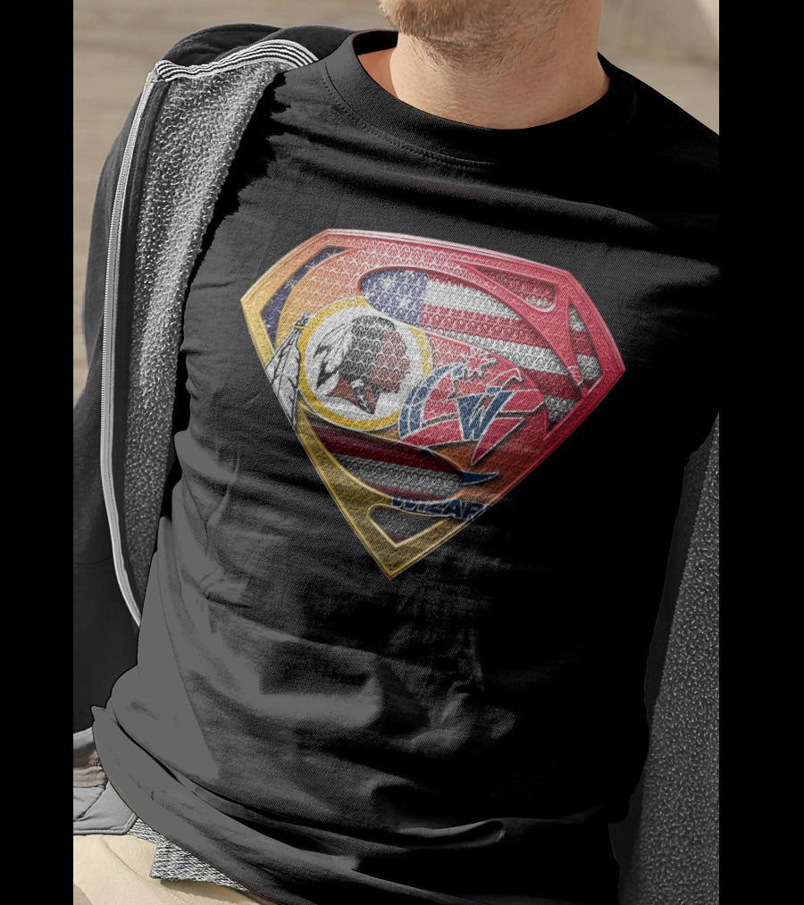Superman Shield Design With Washington Redskins And Washington Wizards Logos T-Shirt
