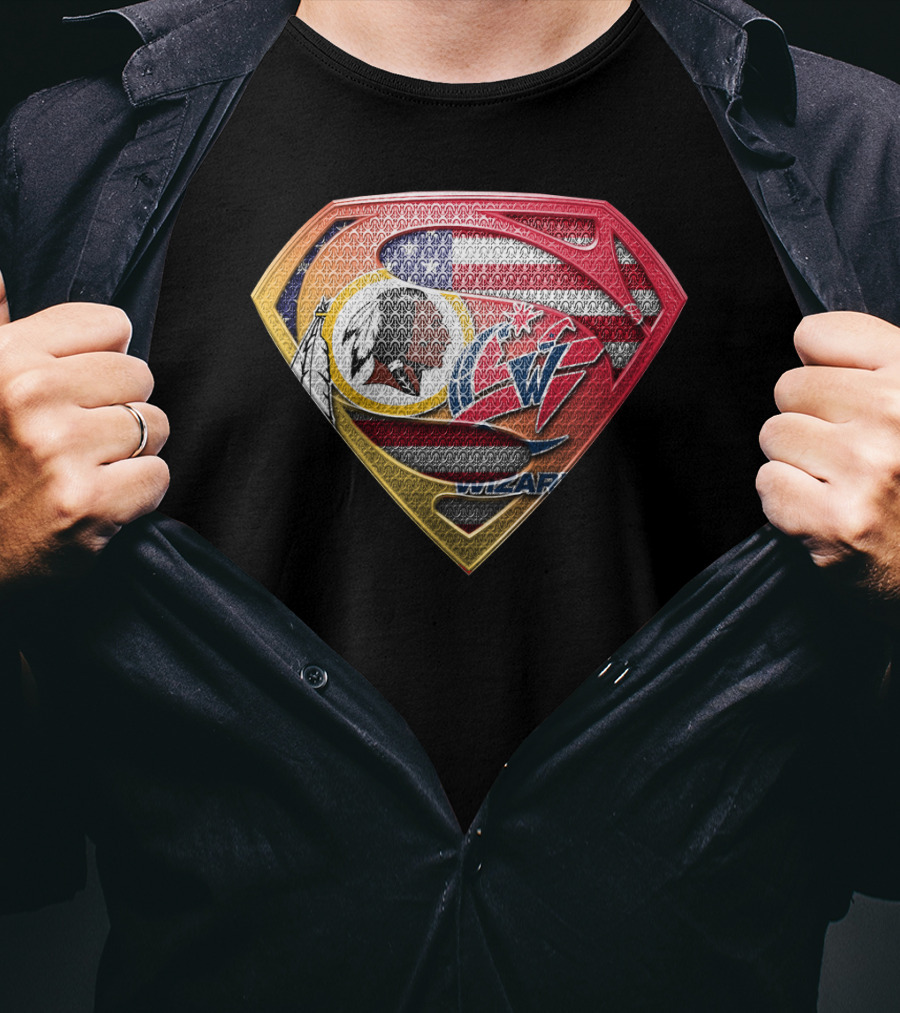 Superman Shield Design With Washington Redskins And Washington Wizards Logos T-Shirt