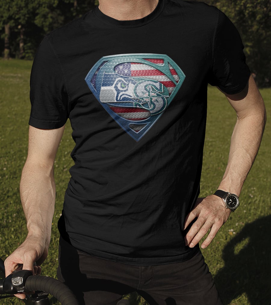 Seattle Seahawks Superman Shield American Flag Edition T-Shirt