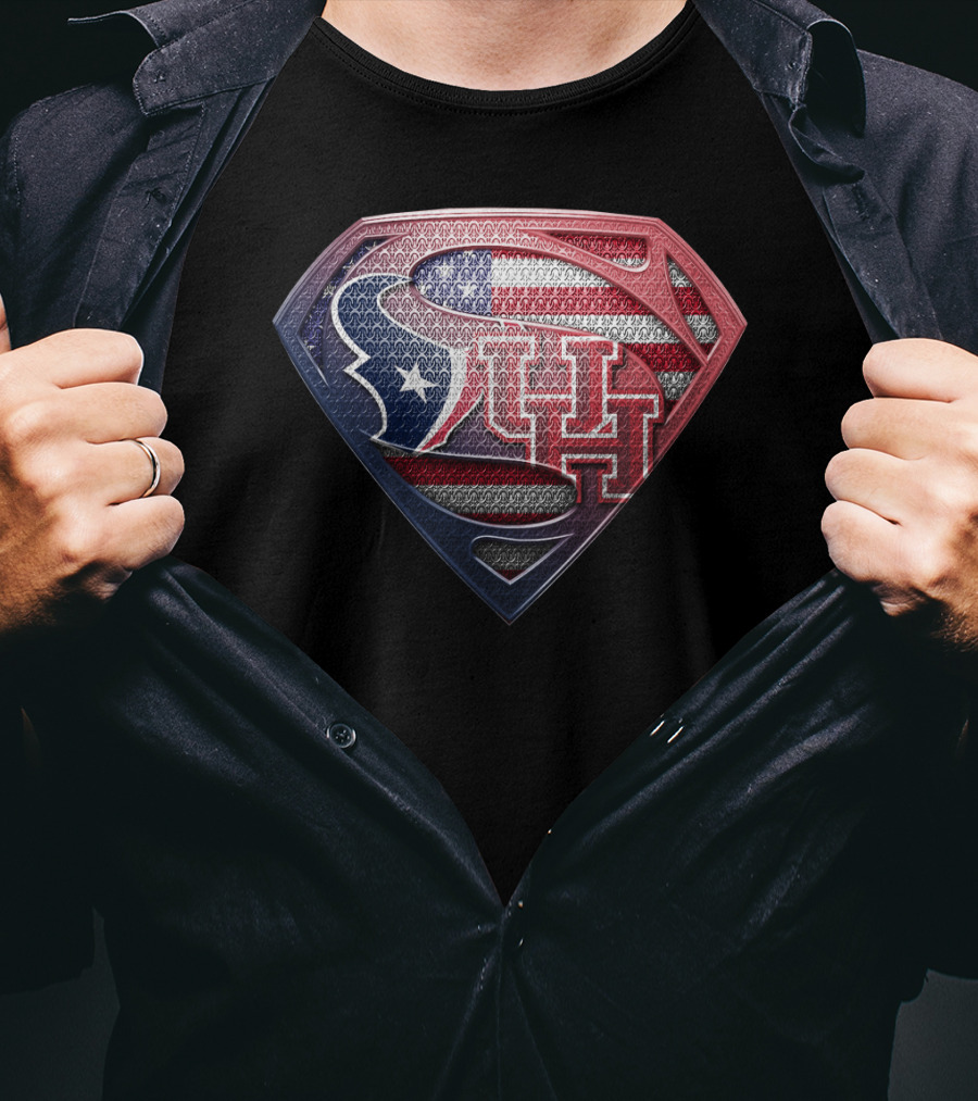 Houston Texans Uh Superhero Shield American Flag T-Shirt