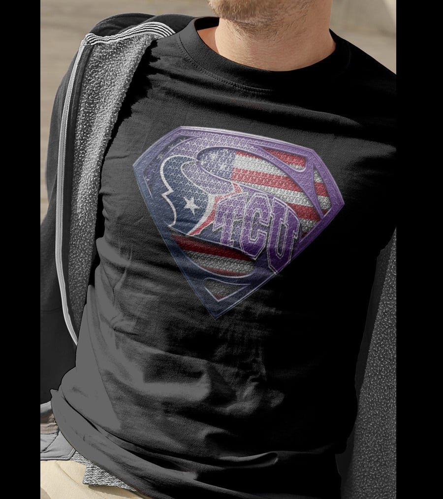 Houston Texans Tcu Superman Usa Flag T-Shirt