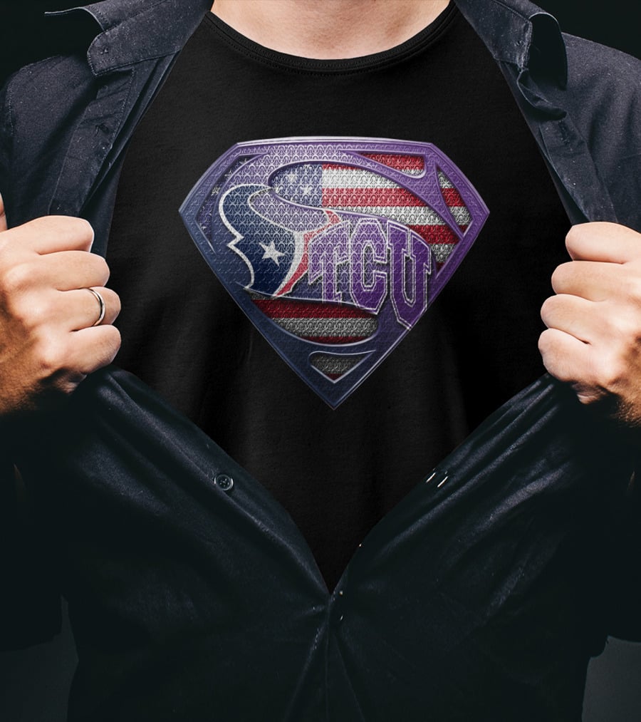 Houston Texans Tcu Superman Usa Flag T-Shirt