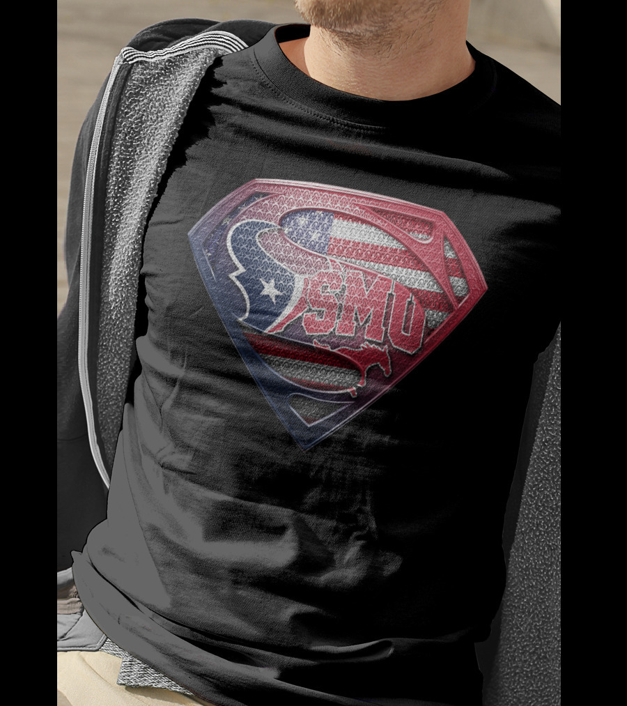 Houston Texans Smu Superman Logo American Flag Theme T-Shirt