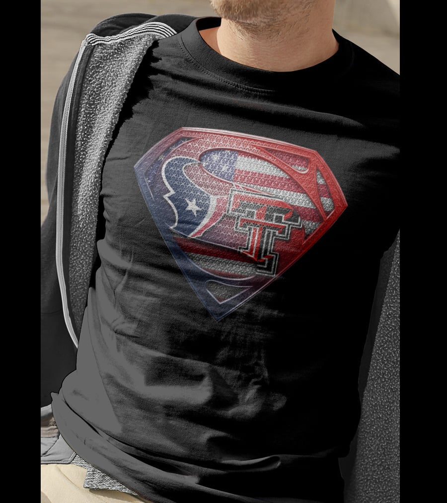 Superman Texas Tech University Houston Texans American Flag T-Shirt