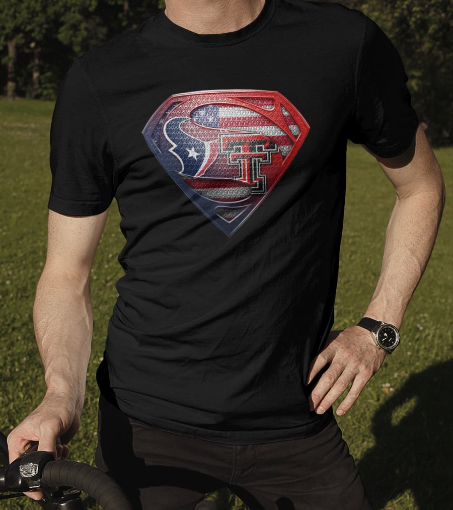 Superman Texas Tech University Houston Texans American Flag T-Shirt