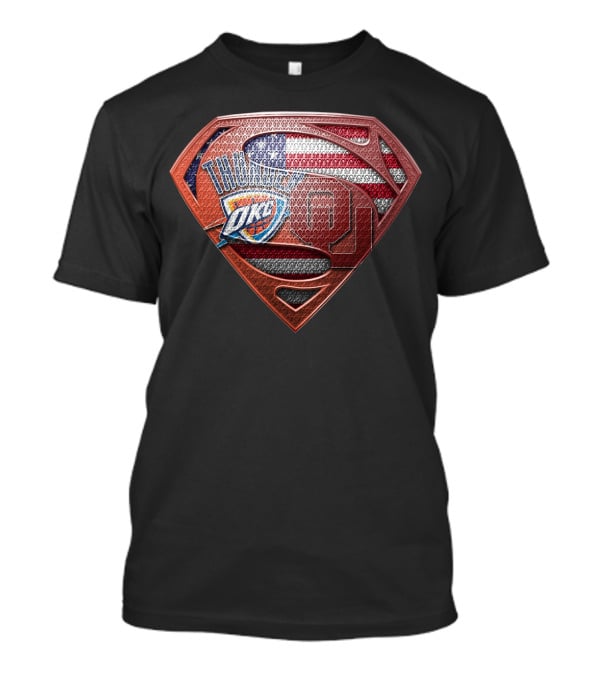 Thunder Okc Superman American Flag Ou Logo Mashup T-Shirt